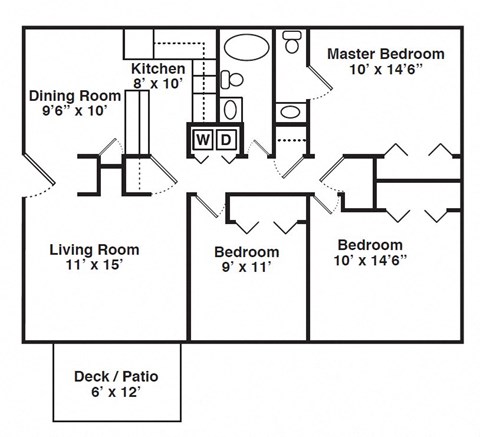Floor plan for 3 beds, 1.5 baths, 1092 sqft